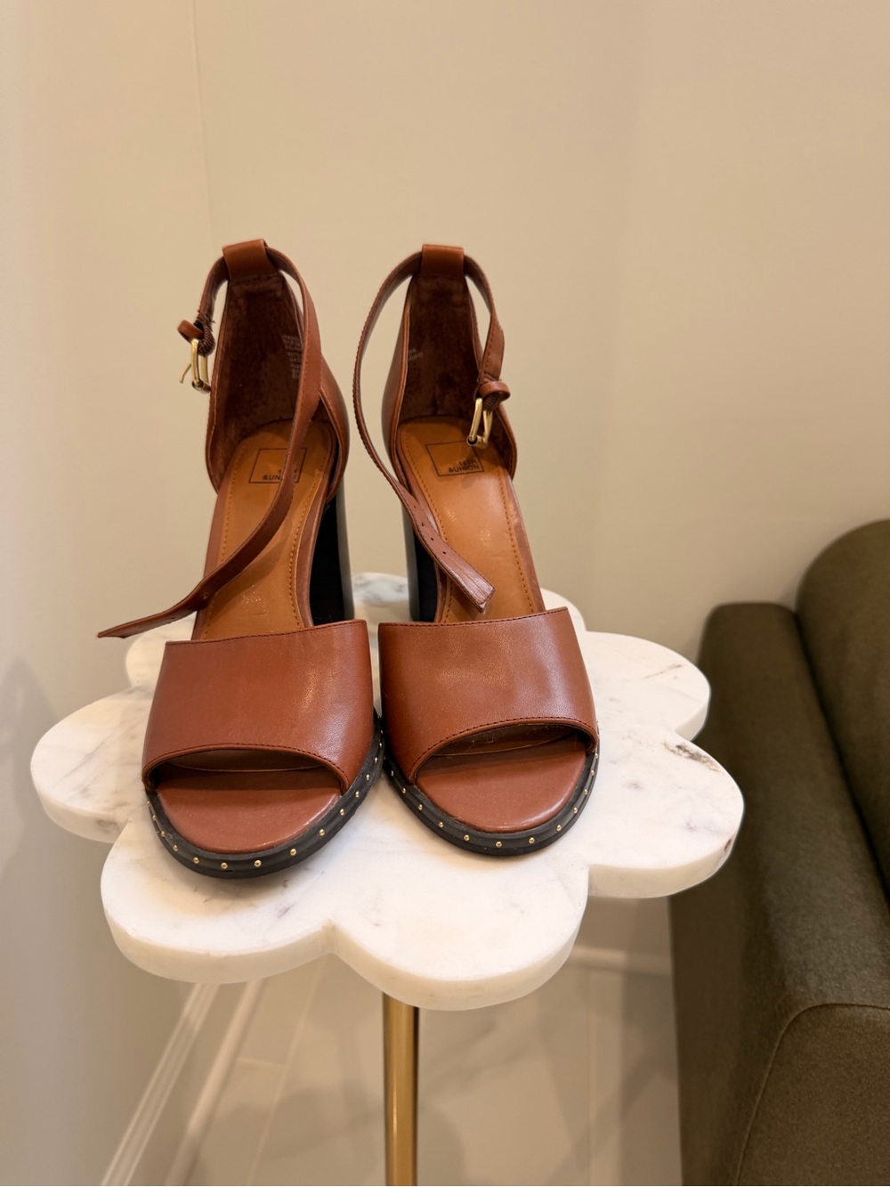 Brown Leather High Heel Sandals with Ankle Strap- real leather